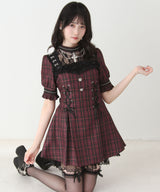 【予約　5/1発送】十字架チェーンチョーカー風レースアップ半袖ワンピース【SD】