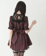 【予約　5/1発送】十字架チェーンチョーカー風レースアップ半袖ワンピース【SD】