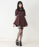 【予約　5/1発送】十字架チェーンチョーカー風レースアップ半袖ワンピース【SD】