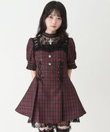 【予約　5/1発送】十字架チェーンチョーカー風レースアップ半袖ワンピース【SD】