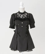 【予約　5/1発送】十字架チェーンチョーカー風レースアップ半袖ワンピース【SD】