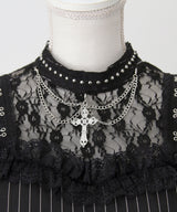 【予約　5/1発送】十字架チェーンチョーカー風レースアップ半袖ワンピース【SD】