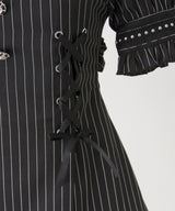 【予約　5/1発送】十字架チェーンチョーカー風レースアップ半袖ワンピース【SD】