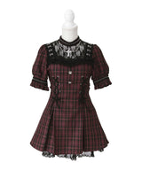 【予約　5/1発送】十字架チェーンチョーカー風レースアップ半袖ワンピース【SD】