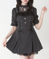 【予約　5/1発送】十字架チェーンチョーカー風レースアップ半袖ワンピース【SD】