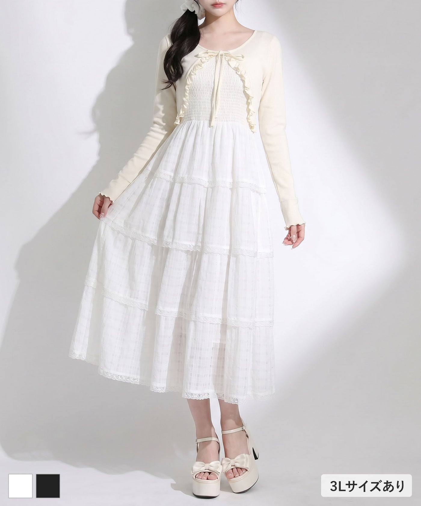 5WAYシアーボレロセットティアードロングキャミワンピース