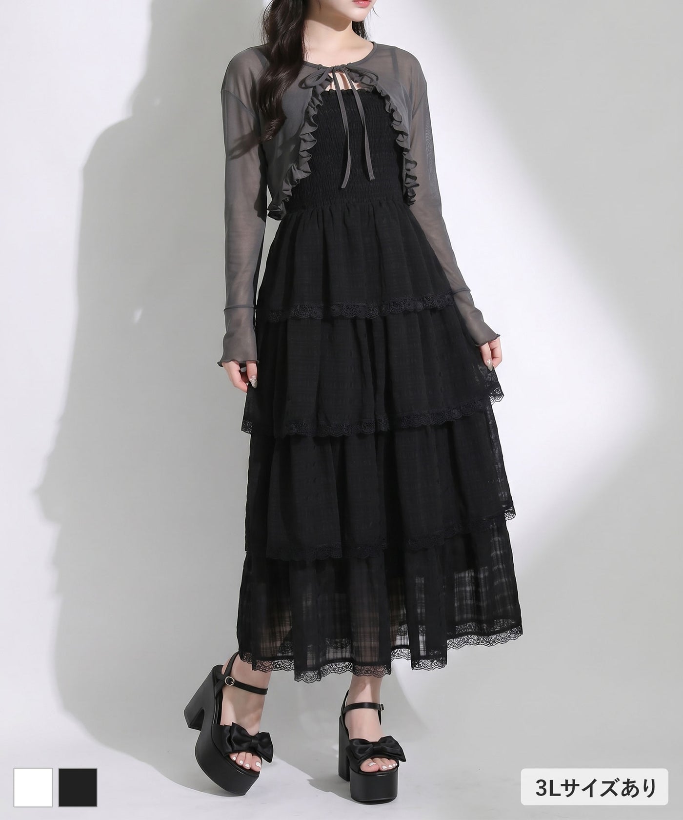 5WAYシアーボレロセットティアードロングキャミワンピース