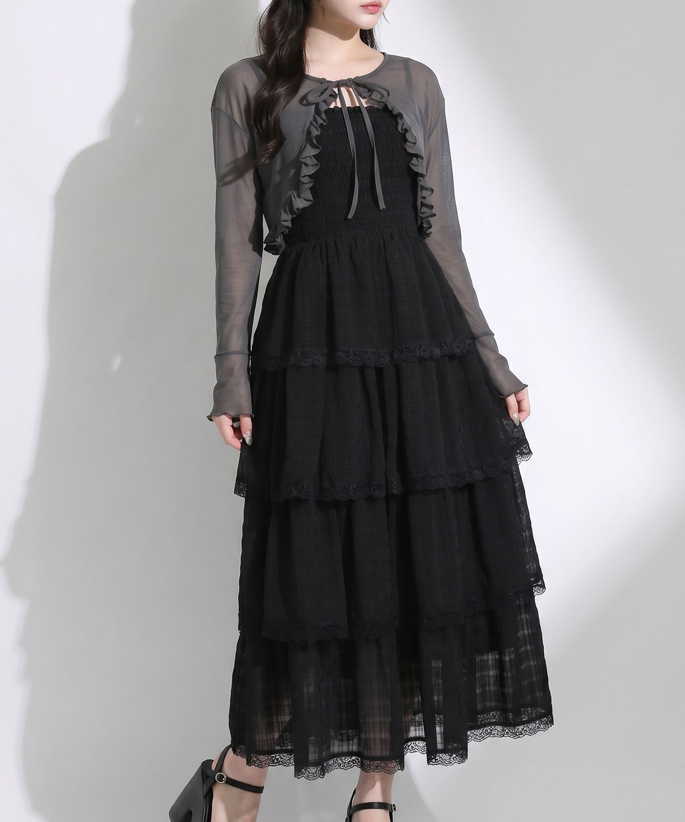 5WAYシアーボレロセットティアードロングキャミワンピース