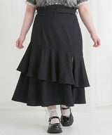 【予約　5/1発送】【4L-6L】スリット入りアシメフリルマーメイドスカート【SD】