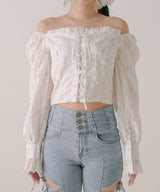 【予約　3/30発送】2WAYコルセット風レースアップブラウス【SD】