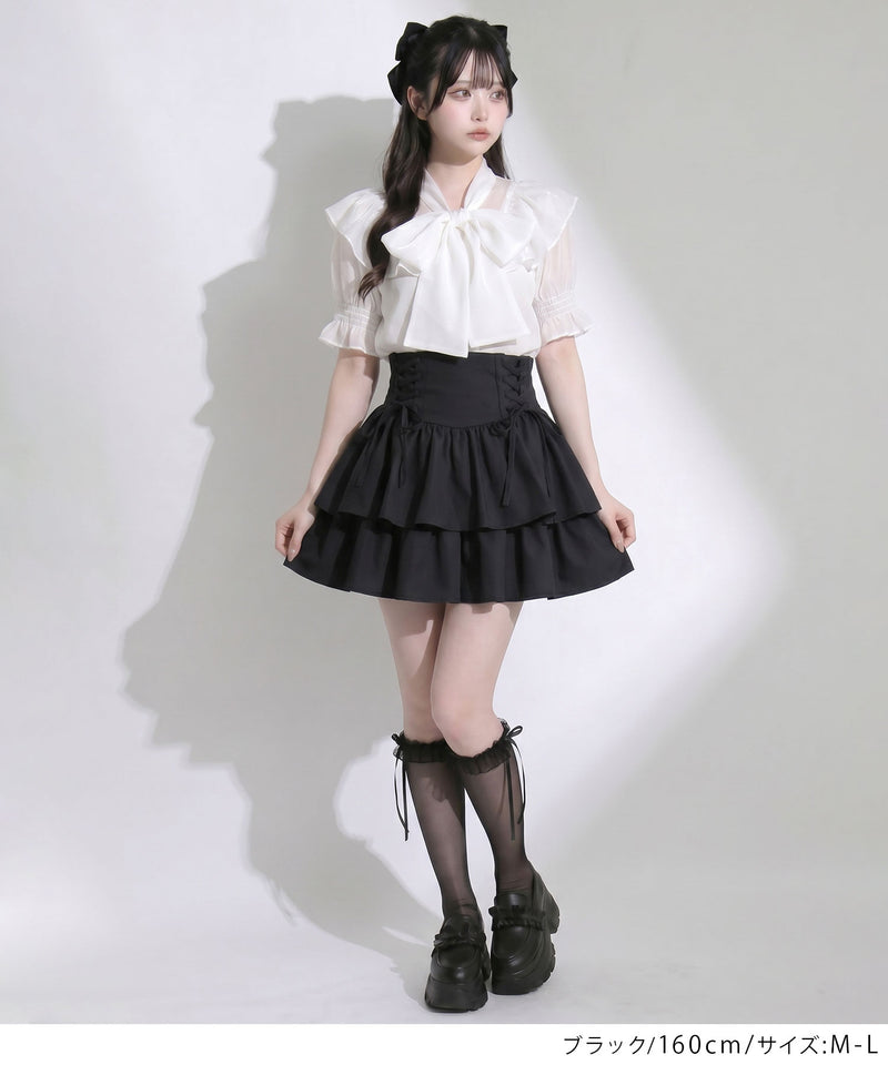 レースアップティアードミニスカート【大きいサイズあり