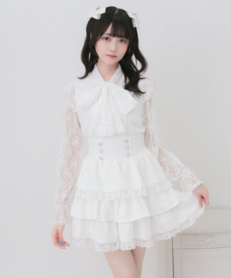 2buy10%OFF対象】ボウタイリボンフリルレースブラウス – レディース