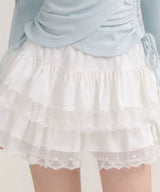 　リボン柄レースティアードミニスカート