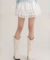 　リボン柄レースティアードミニスカート