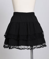 　リボン柄レースティアードミニスカート