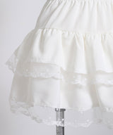 　リボン柄レースティアードミニスカート