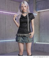 【予約　4/17発送】ドレープ裾チェックフリルカットソートップス