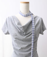 【予約　4/17発送】ドレープ裾チェックフリルカットソートップス