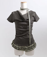 【予約　4/17発送】ドレープ裾チェックフリルカットソートップス