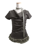 【予約　4/17発送】ドレープ裾チェックフリルカットソートップス