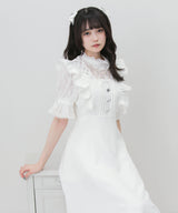 【予約　6/25発送】レースアップフリルパールネックレスロングワンピース【SD】