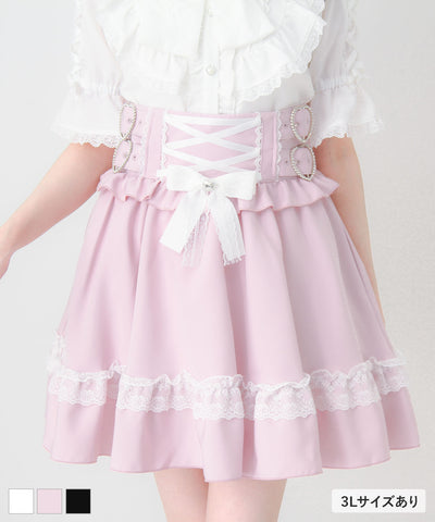 【9/17 11時まで限定価格】ハートバックルレースアップフレアスカート