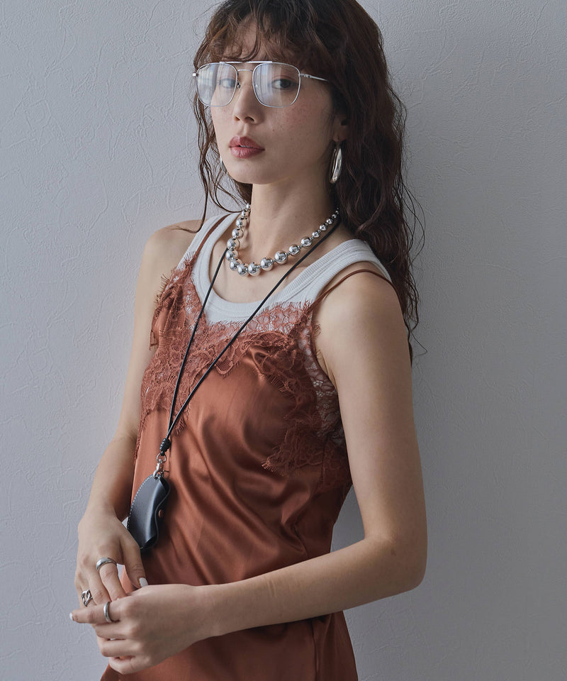 レースサテンキャミ AZUL BY MOUSSY | レースフレアサテンキャミ (キャミソール ) |SHEL