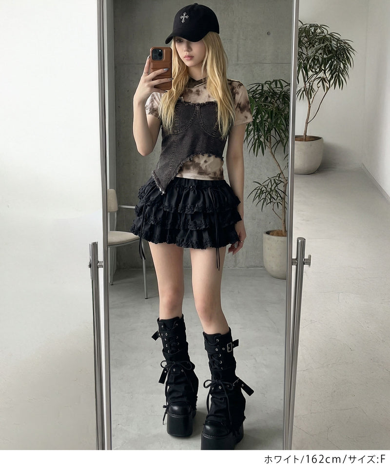 bonienkiye ミニスカート　ボヘミアン　グランジ　grunge Y2K 9/17 11時まで限定価格】Y2K グランジ フリンジデニムビスチェ