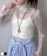 ストレッチ レース ハイネック ロンT