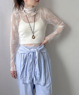 ストレッチ レース ハイネック ロンT