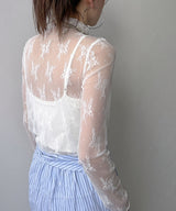 ストレッチ レース ハイネック ロンT