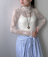 ストレッチ レース ハイネック ロンT