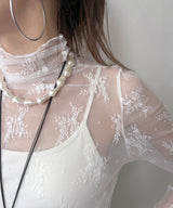 ストレッチ レース ハイネック ロンT