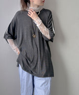 ストレッチ レース ハイネック ロンT