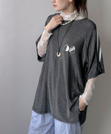 ストレッチ レース ハイネック ロンT