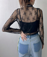 ストレッチ レース ハイネック ロンT