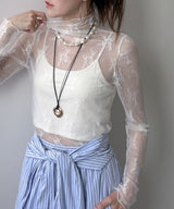 ストレッチ レース ハイネック ロンT