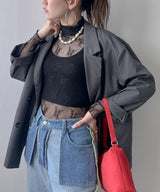 ストレッチ レース ハイネック ロンT