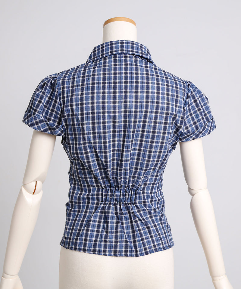 チェック柄パフスリーブブラウス – ONLINE STORE yueqiqi チェック柄 