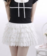 【予約　5/15発送】ミルフィーユティアードレースミニスカート【SD】