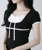 【予約　5/15発送】ヨークレースレイヤード風トップス【SD】