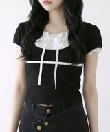 【予約　5/15発送】ヨークレースレイヤード風トップス【SD】