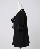 配色パイピングボウタイブラウス