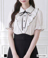 【予約　5/1発送】上品大人フリル半袖シャツブラウス【SD】