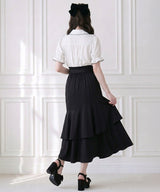 【予約　5/1発送】上品大人フリル半袖シャツブラウス【SD】