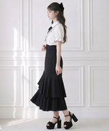 【予約　5/1発送】上品大人フリル半袖シャツブラウス【SD】