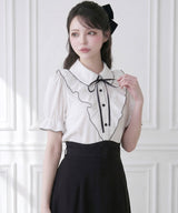 【予約　5/1発送】上品大人フリル半袖シャツブラウス【SD】