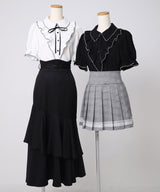 【予約　5/1発送】上品大人フリル半袖シャツブラウス【SD】