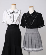 【予約　5/1発送】上品大人フリル半袖シャツブラウス【SD】