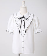 【予約　5/1発送】上品大人フリル半袖シャツブラウス【SD】